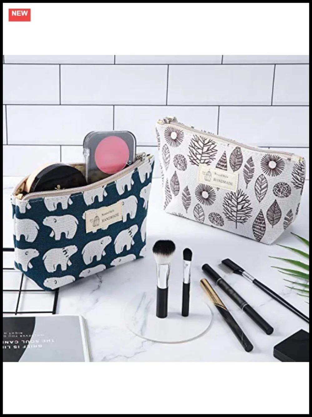 Set of 4 Canvas Makeup Bags Cosmetic Pouch with Zipper for Purse Travel